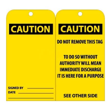 NMC Tags, Caution, 6in X 3in, Yellow/Black, 25/Pk